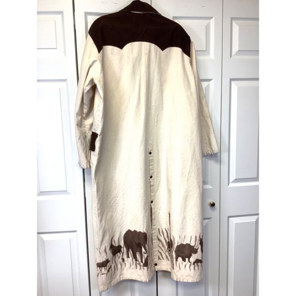 Vintage Dion of Texas Mens XXL Canvas Long Western Duster Jacket Beige Brown USA - Picture 2 of 7